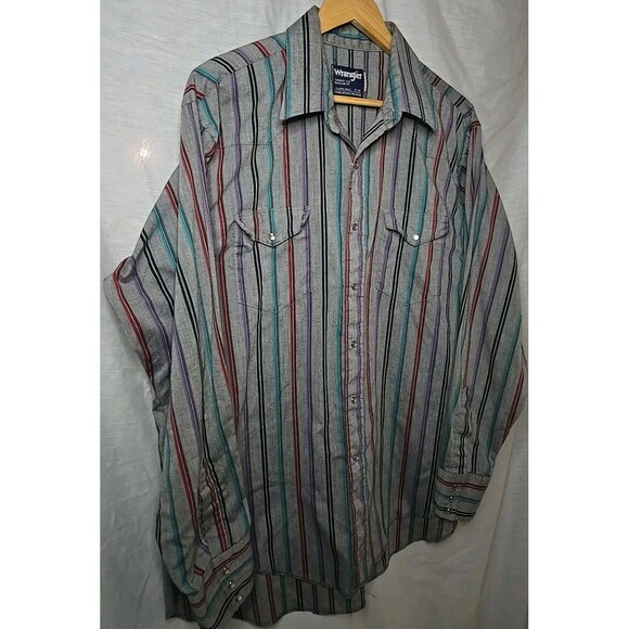 Wrangler Western Cowboy Cut Regular Fit Pearl Snap Long Sleeve Shirt 17 x 35 - Picture 3 of 6